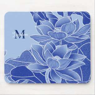Personalisiert Monogram Blue Flowers Lotus Mandala Mousepad