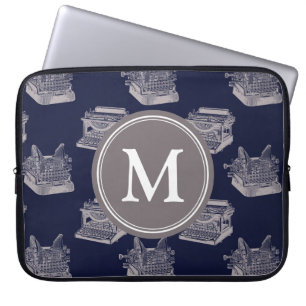 Personalisiert Monogram Blue Vintag-Schreibmaschin Laptopschutzhülle