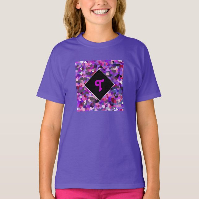 Personalisiert Monogram Initial Confetti Lila T-Shirt (Vorderseite)