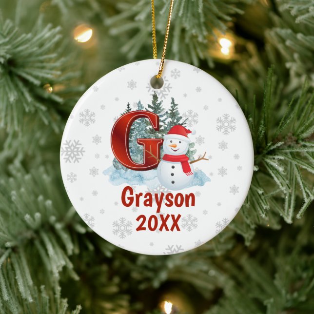 Personalisiert Monogram Letter G Snowman Weihnacht Keramik Ornament (Baum)