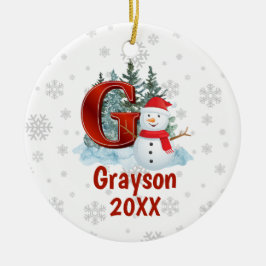 Personalisiert Monogram Letter G Snowman Weihnacht Keramik Ornament