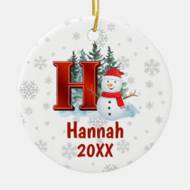 Personalisiert Monogram Letter H Snowman Weihnacht Keramik Ornament