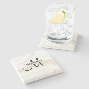 Personalisiert Monogram Modern Carrara Marmor Weiß Steinuntersetzer