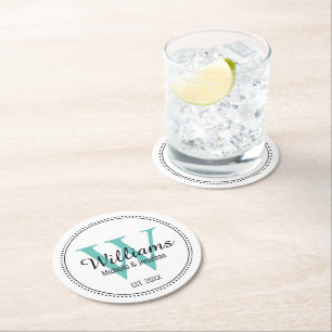 Personalisiert Monogramm neu Aquamarin Runder Pappuntersetzer