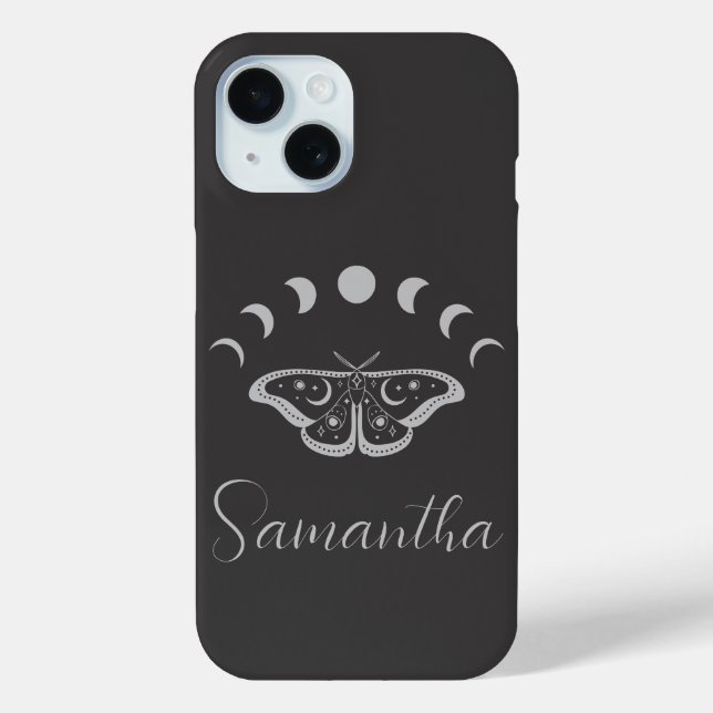 Personalisiert Moon Phase Moth Lila Silver Grau Case-Mate iPhone Hülle (Rückseite)