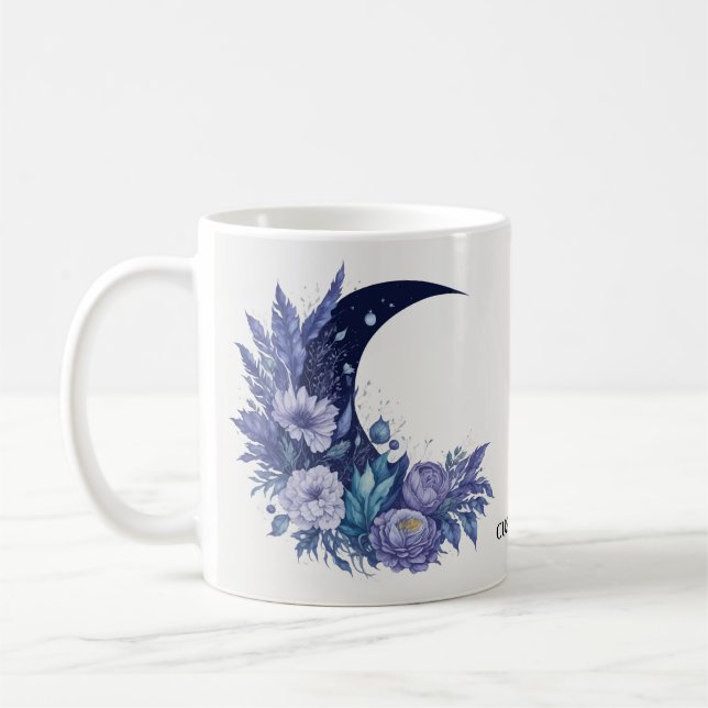 Personalisiert Moon Watercolor Celestial Lila Kaffeetasse (Links)