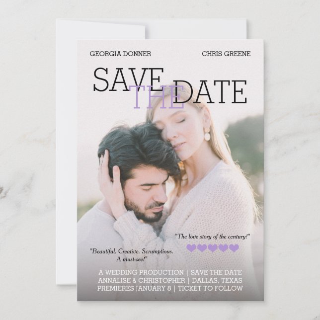 Personalisiert Movie Poster Save the Date Lila (Vorderseite)
