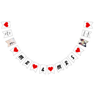 Personalisiert Mr. & Mrs. Newlywed Hearts Wedding Wimpelkette