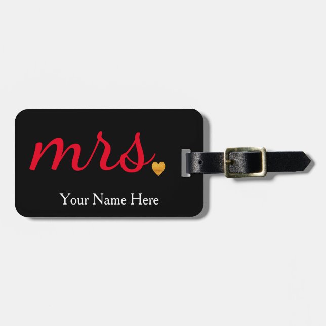 Personalisiert Mrs Ehefrau Bride Newly Weds Gepäck Gepäckanhänger (Vorderseite horizontal)