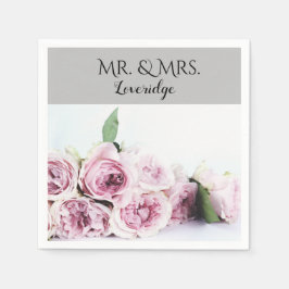 Personalisiert & Mrs. Pink Gray Floral Wedding Serviette