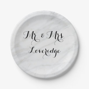 Personalisiert & Mrs. White Gray Gray Marble Pappteller