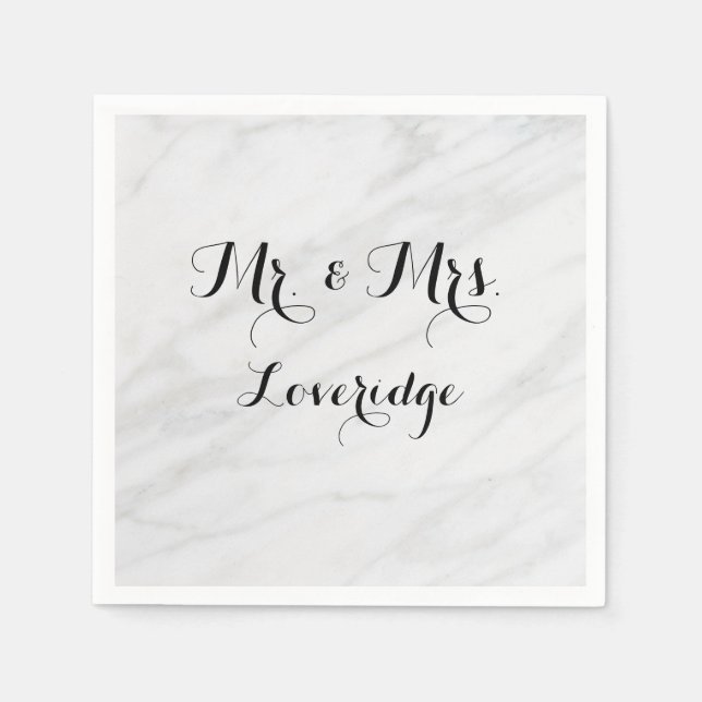 Personalisiert & Mrs. White Gray Gray Marble Serviette (Vorderseite)