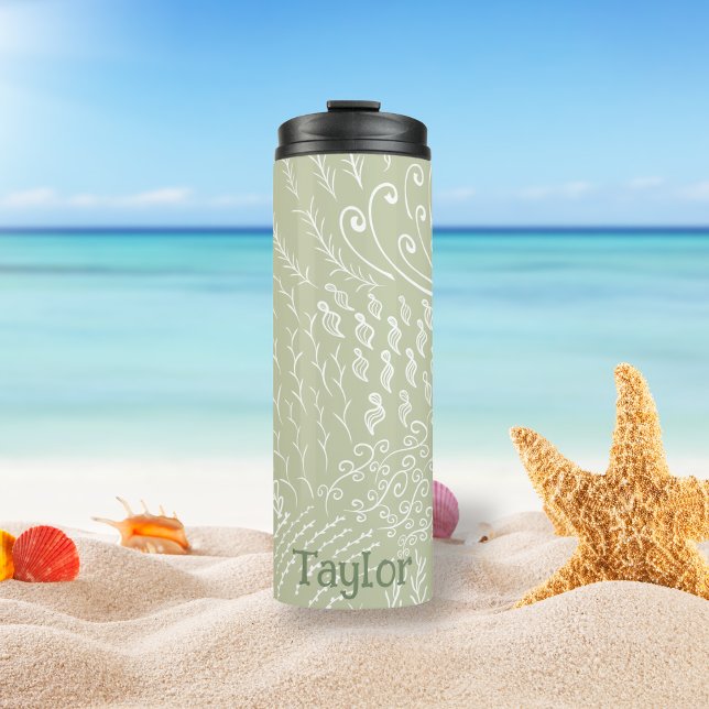 Personalisiert | Muschel der Korallenriffe Thermosbecher (Sage Ocean Scene Tumbler)