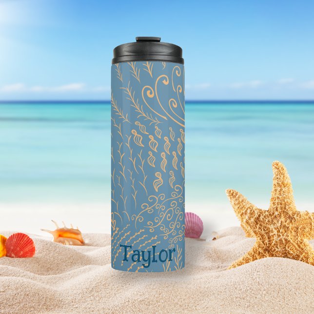 Personalisiert | Muschel der Korallenriffe Thermosbecher (Dark Blue Ocean Scene Tumbler)