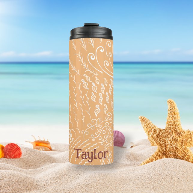 Personalisiert | Muschel der Korallenriffe Thermosbecher (Peach Ocean Scene Tumbler)