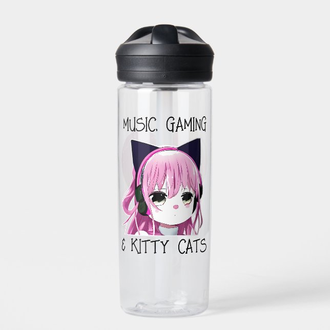 Personalisiert Music Gaming und Kitty Cat Anime Gi Trinkflasche (Vorderseite)