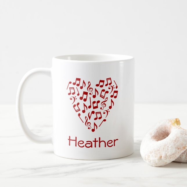 Personalisiert Music Heart Tasse (Roter Schriftart (Mit Donut)