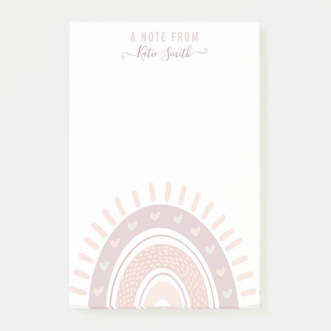 Personalisiert Mute Pink Boho Rainbow Calligraphy Post-it Klebezettel (Vorderseite)
