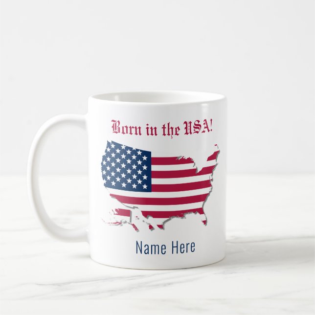 Personalisiert Name America Flag Karte Geboren in  Kaffeetasse (Links)