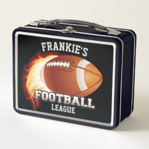Personalisiert NAME American Football Flames Sport Metall Brotdose