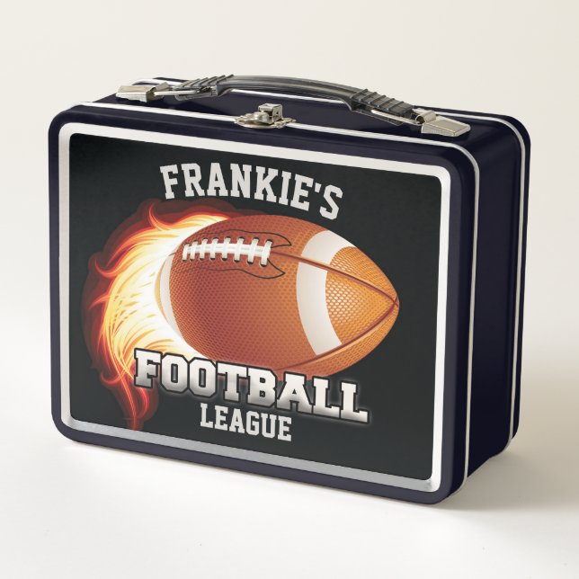 Personalisiert NAME American Football Flames Sport Metall Brotdose (Vorderseite)