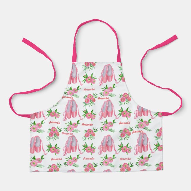 Personalisiert Name Ballerina Pink Schuhe Schürze (Vorderseite)