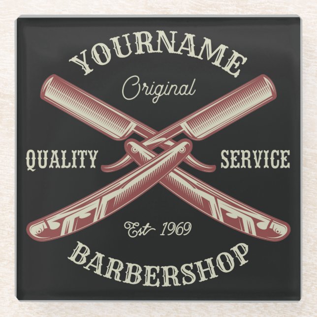 Personalisiert NAME Barber Straight Razor Barbersh Glasuntersetzer (Vorderseite)