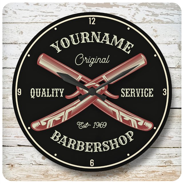 Personalisiert NAME Barber Straight Razor Barbersh Große Wanduhr (Von Creator hochgeladen)