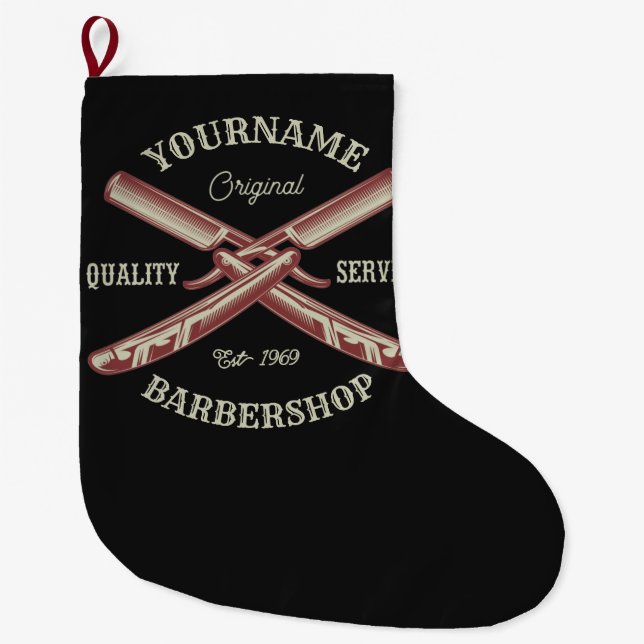 Personalisiert NAME Barber Straight Razor Barbersh Großer Weihnachtsstrumpf (Vorderseite)