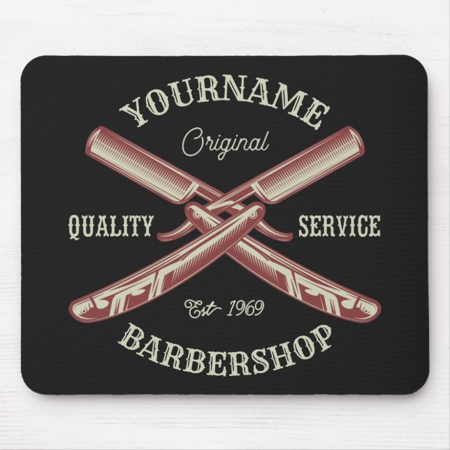 Personalisiert NAME Barber Straight Razor Barbersh Mousepad (Vorne)