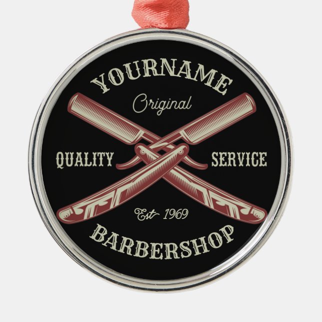 Personalisiert NAME Barber Straight Razor Barbersh Ornament Aus Metall (Vorne)