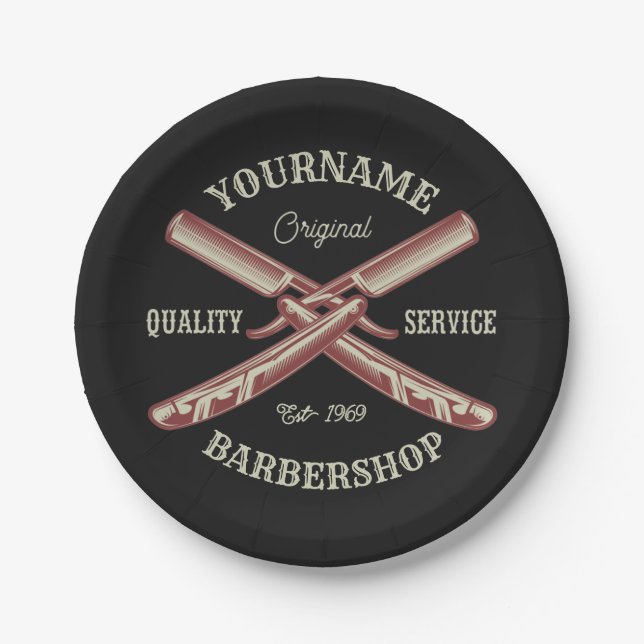 Personalisiert NAME Barber Straight Razor Barbersh Pappteller (Vorderseite)