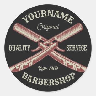 Personalisiert NAME Barber Straight Razor Barbersh Runder Aufkleber