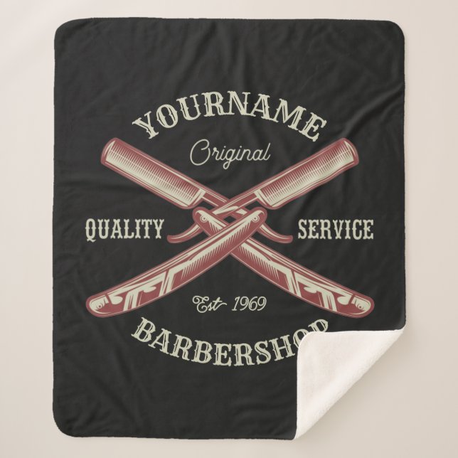 Personalisiert NAME Barber Straight Razor Barbersh Sherpadecke (Vorderseite)