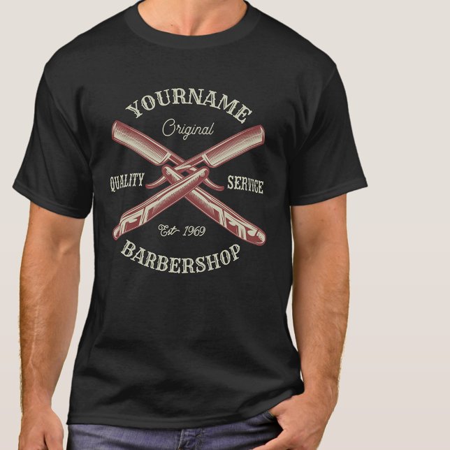 Personalisiert NAME Barber Straight Razor Barbersh T-Shirt (Von Creator hochgeladen)