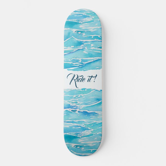 Personalisiert Name Beach Waves Wasserfarbenstrand Skateboard (Vorderseite)