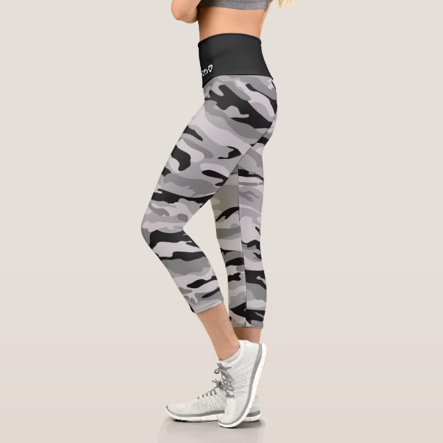 Personalisiert Name Black Camouflage Pattern Capri Leggings (Links)