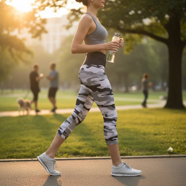 Personalisiert Name Black Camouflage Pattern Capri Leggings (Von Creator hochgeladen)