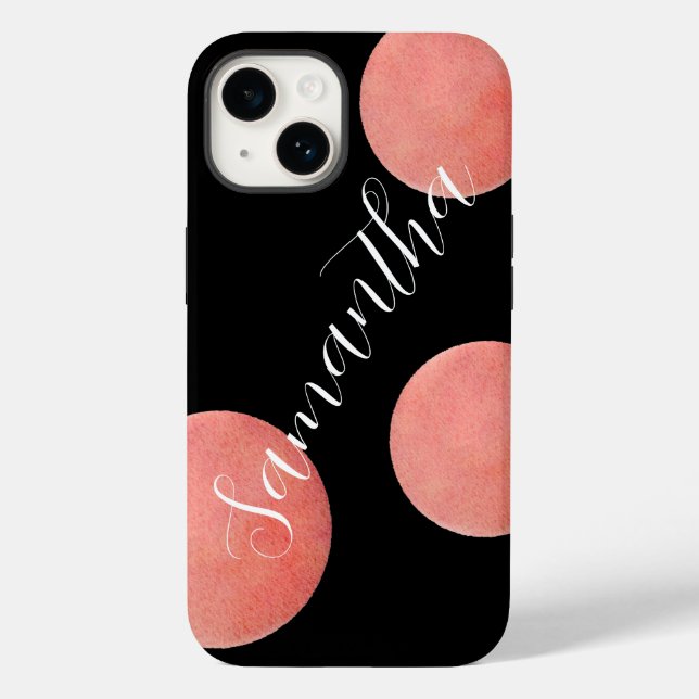 Personalisiert Name Black Large Polka Dots Case-Mate iPhone Hülle (Rückseite)