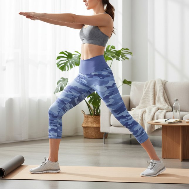 Personalisiert Name Blue Camouflage Muster Capri Leggings (Von Creator hochgeladen)