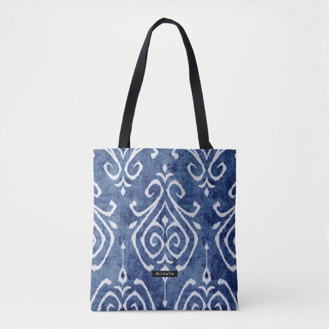 Personalisiert Name Blue Ikat Pattern Bridesmaid (Vorderseite)
