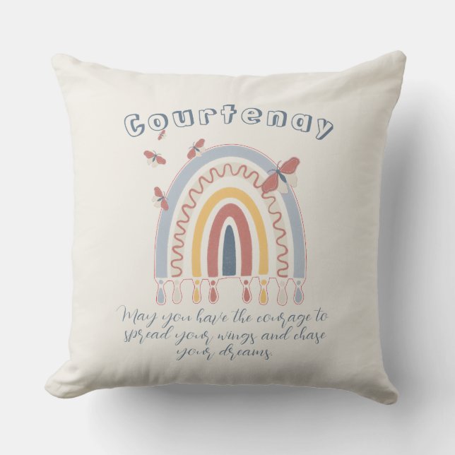 Personalisiert Name Boho Rainbow Butterfly Kissen (Vorderseite)