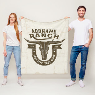 Personalisiert NAME Bull Steer Skull Western Ranch Fleecedecke