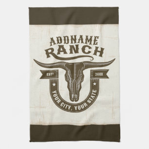 Personalisiert NAME Bull Steer Skull Western Ranch Geschirrtuch