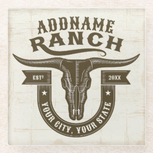Personalisiert NAME Bull Steer Skull Western Ranch Glasuntersetzer
