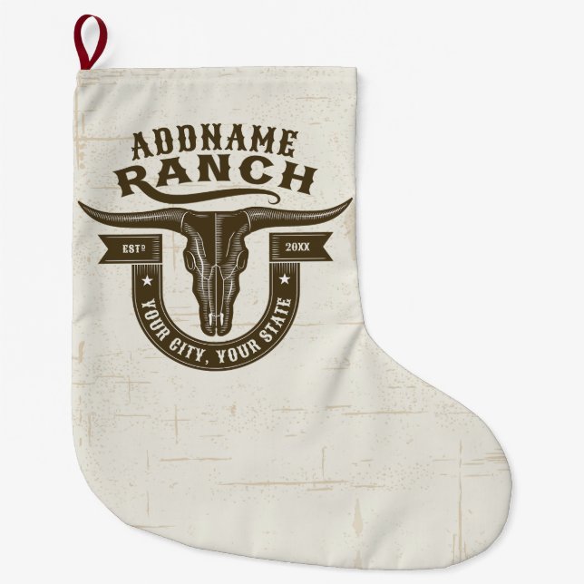 Personalisiert NAME Bull Steer Skull Western Ranch Großer Weihnachtsstrumpf (Vorderseite)