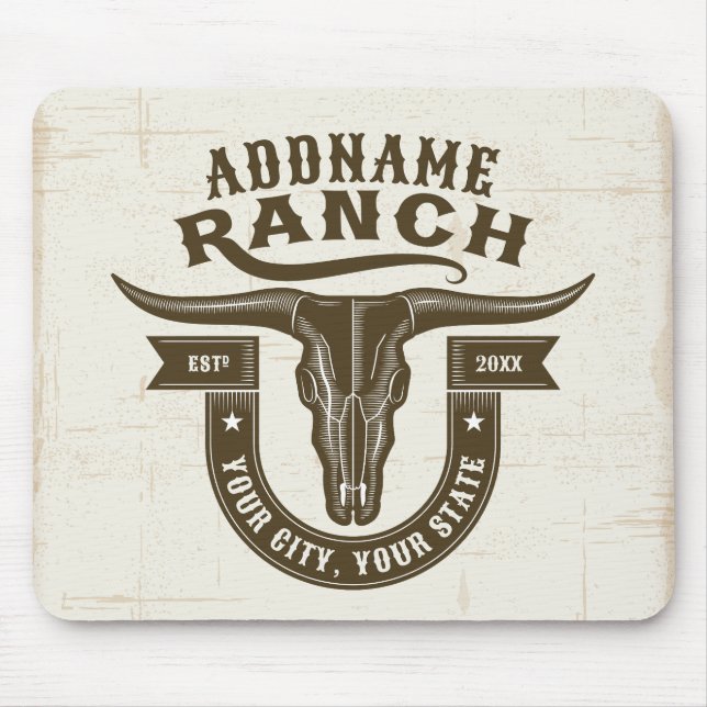 Personalisiert NAME Bull Steer Skull Western Ranch Mousepad (Vorne)