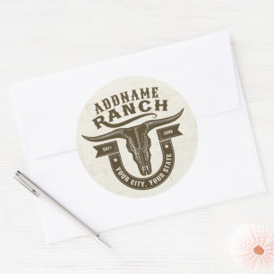 Personalisiert NAME Bull Steer Skull Western Ranch Runder Aufkleber