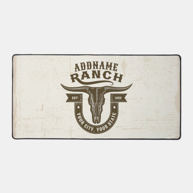 Personalisiert NAME Bull Steer Skull Western Ranch Schreibtischunterlage (Vorderseite)