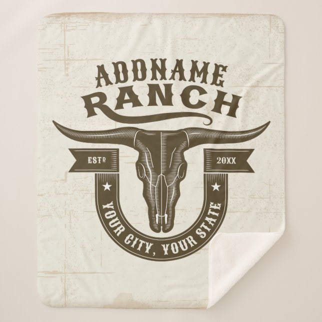 Personalisiert NAME Bull Steer Skull Western Ranch Sherpadecke (Vorderseite)
